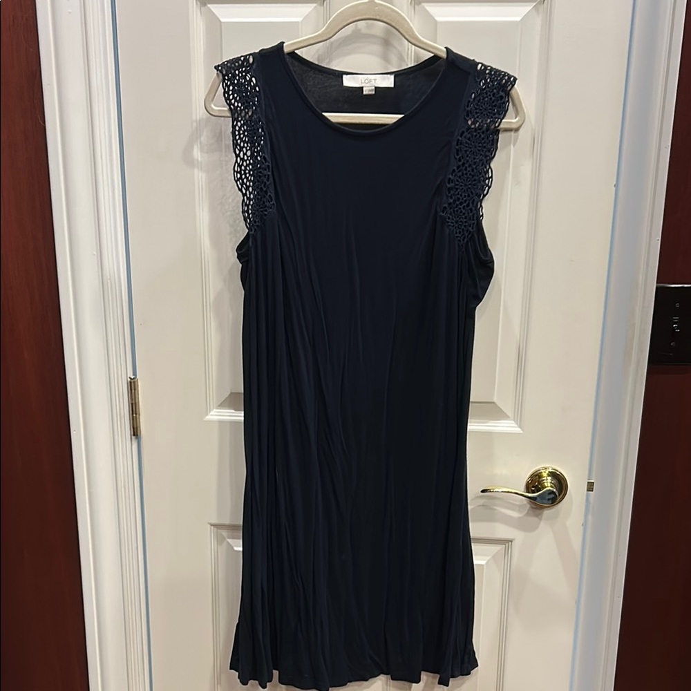 LOFT Navy Dress with Lace Accents